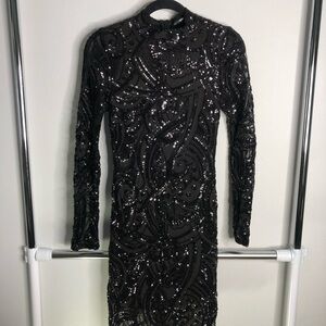 Fashion Nova Black Sequin Long Sleeve Bodycon Dress